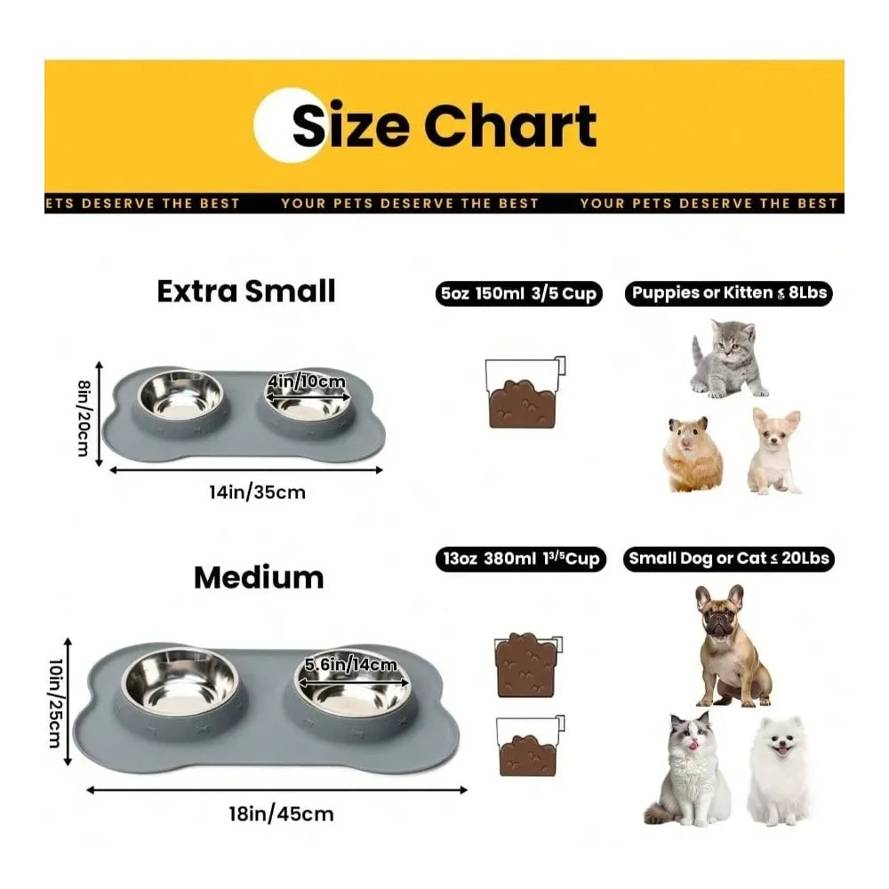 Dog Supplies Dogs Accessories Bowls With Silicone Feeding, No Spill Food Dish Set, Dishwasher , 2 Stainless Steel Puppy Bowls, S