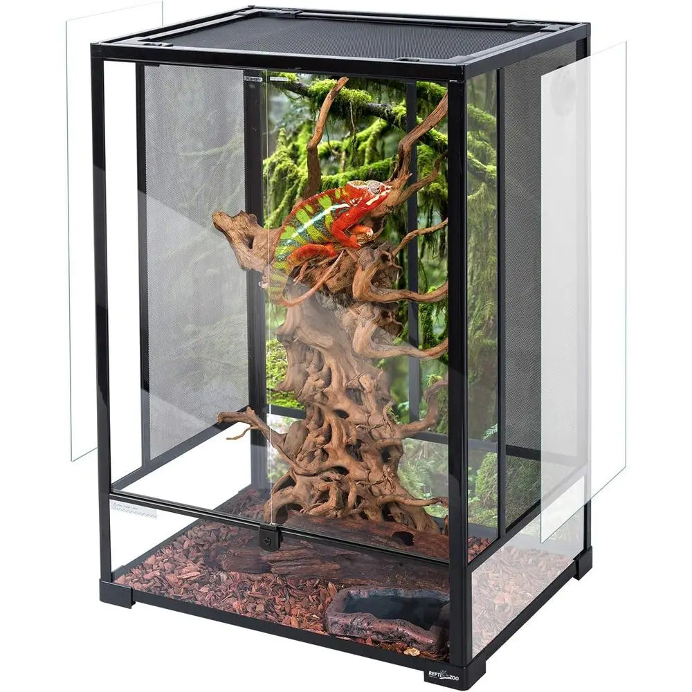 67 Gallon Tall Glass Reptile Terrarium with Double Hinged Door and Screen Ventilation for Rainforest Habitat