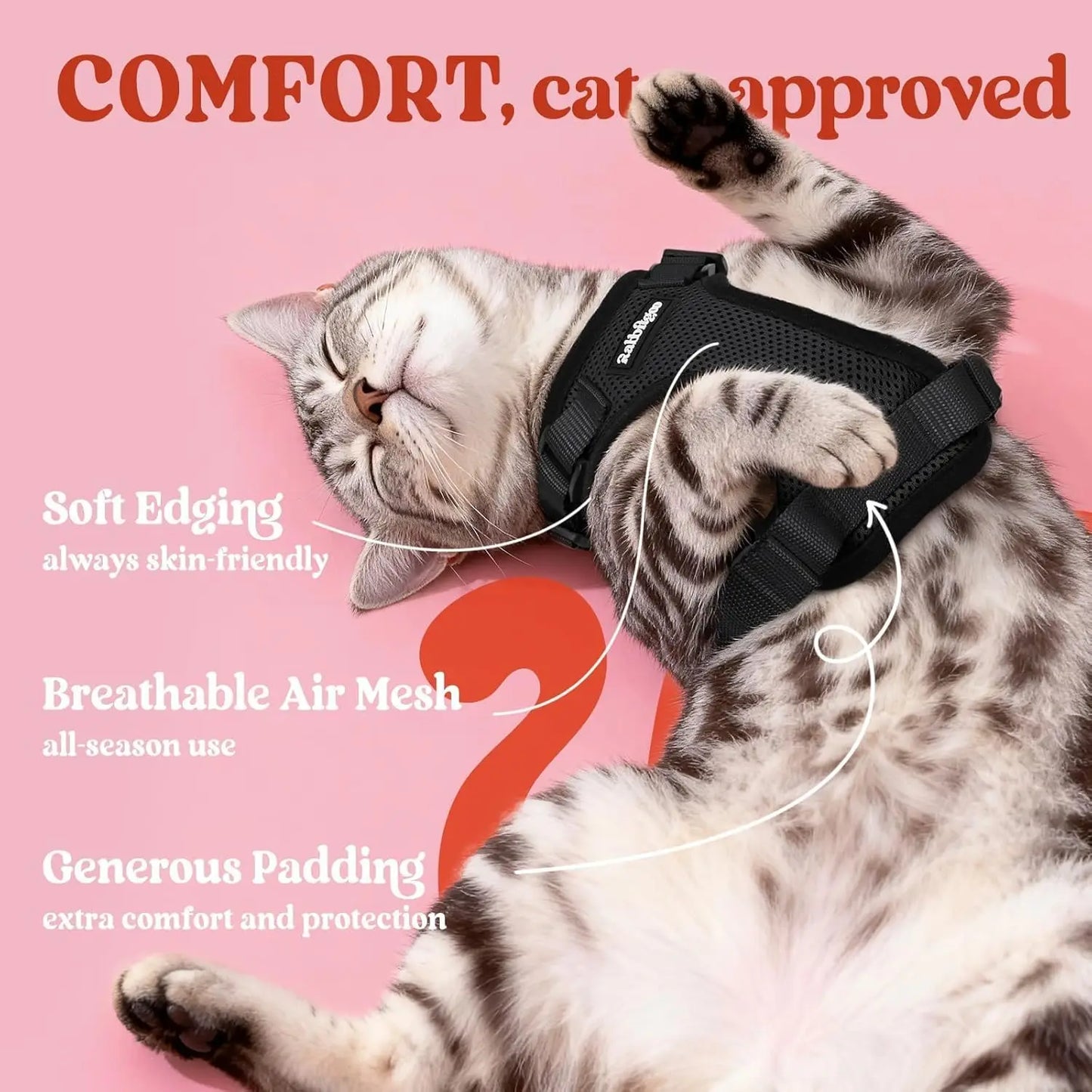 Escape Proof Cat Harness and Leash, Adjustable Soft Vest with Reflective Strips for Easy Walking Control, Black XS