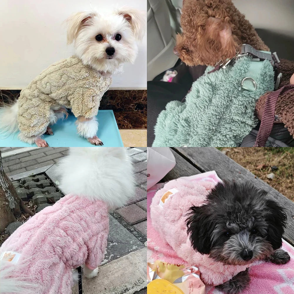 Warm Pet Clothes Winter Soft Solid Puppy Jumpsuits For Small Medium Dogs Cats With D-ring Pullover Overall Chihuahua Costume