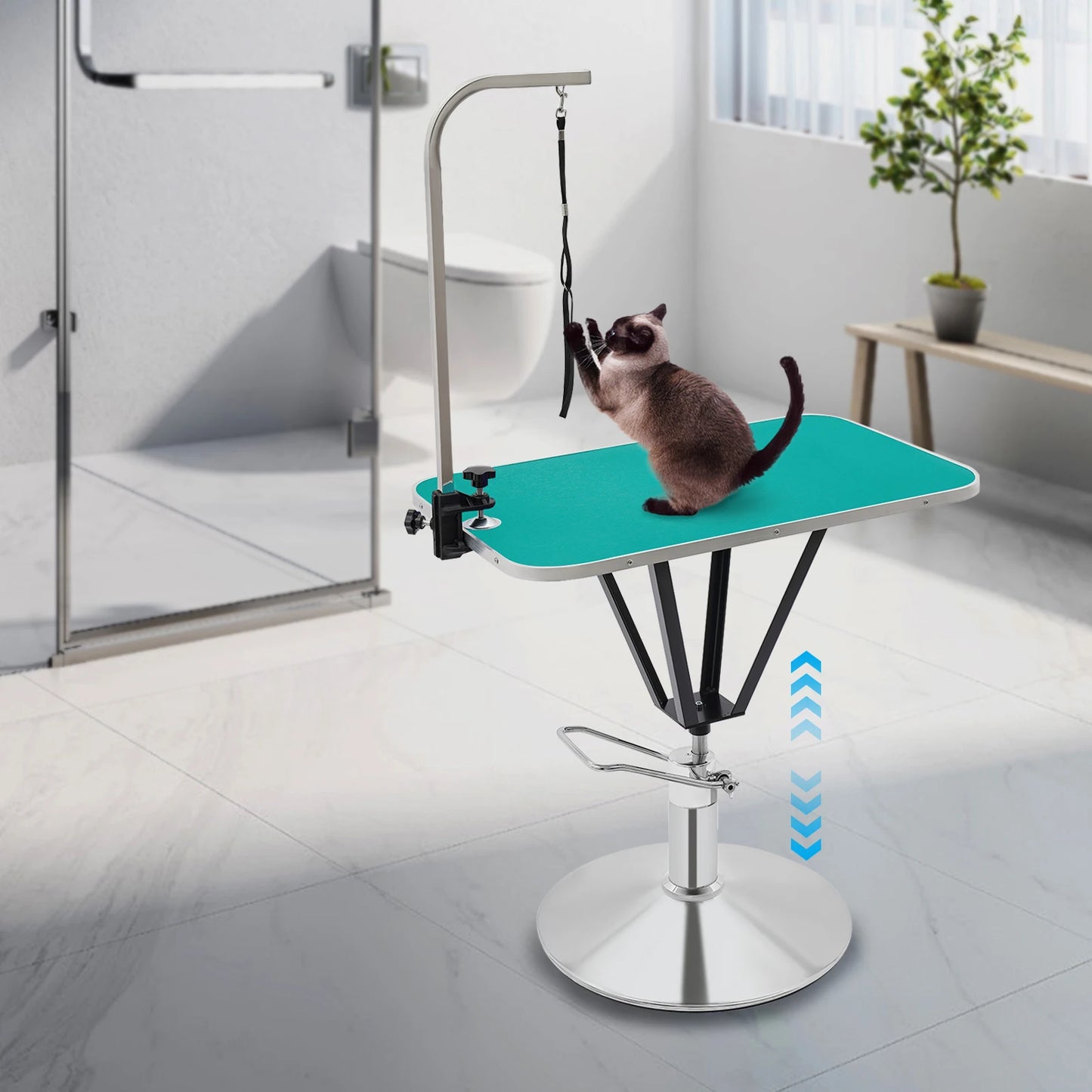 Pet Grooming Table Animal Care Table, Hydraulically Lifting Animal Care Table, 360° Tabletop Swivel Angle Animal Care Table