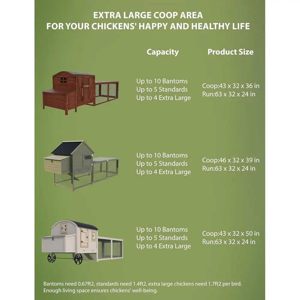 110in Outdoor Wooden Chicken Coop, Extra Large Hen House or 3-5 Chickens, Poultry Cage with Waterproo Roo, Run, Nesting Box, Pul