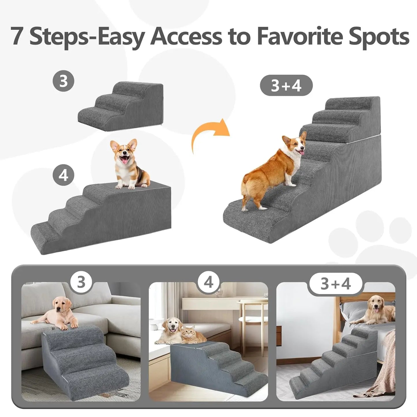 7 Steps Dog Steps for High Bed, 29.5'' High Dog Stairs for Small Dogs, Waterproof Pet Stairs for Small Old Large, Customized