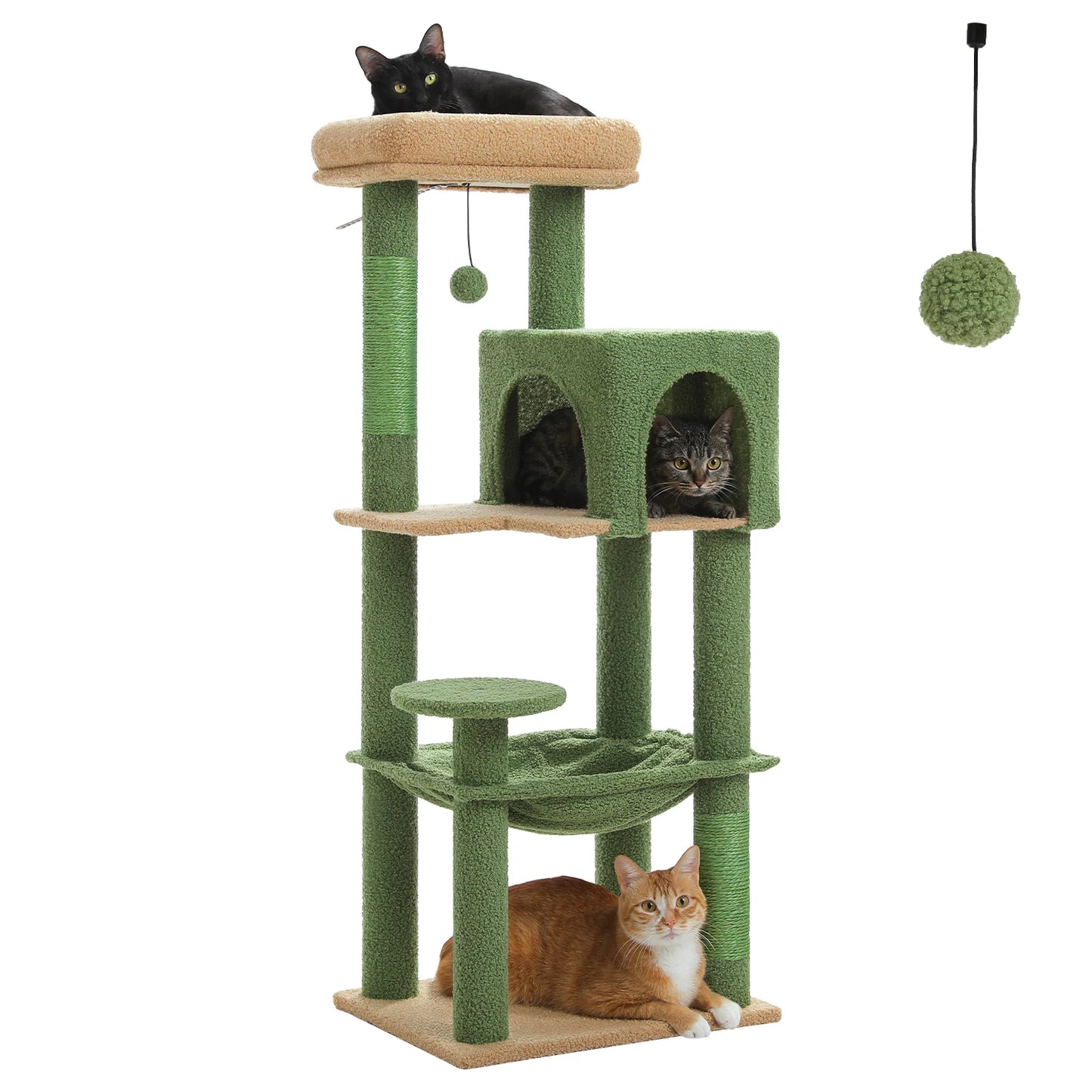Multi-Level Cat Tree with Sisal Scratching Posts Cozy Condo Big Hammock Plush Cat Tower for Indoor Kitten House Bed Cat Toys