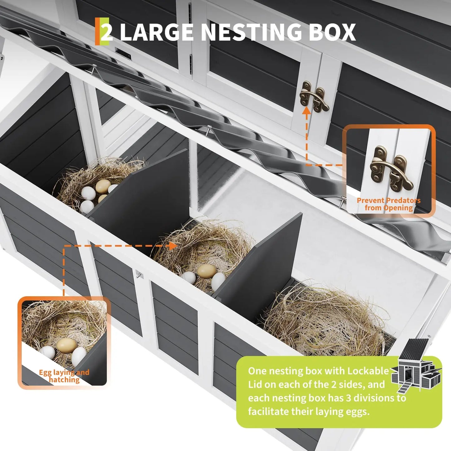 Large Wooden Chicken Coop For 4-6 Chickens 2 Nesting Boxes Pull-Out Tray & No-Slip Ramp Weatherproof Backyard Poultry Cage