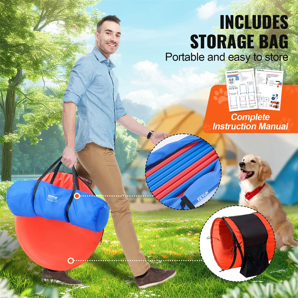 Dog Agility Training Equipment 7 PCS Set Upgrade W Hurdles 2 Tunnels Ring