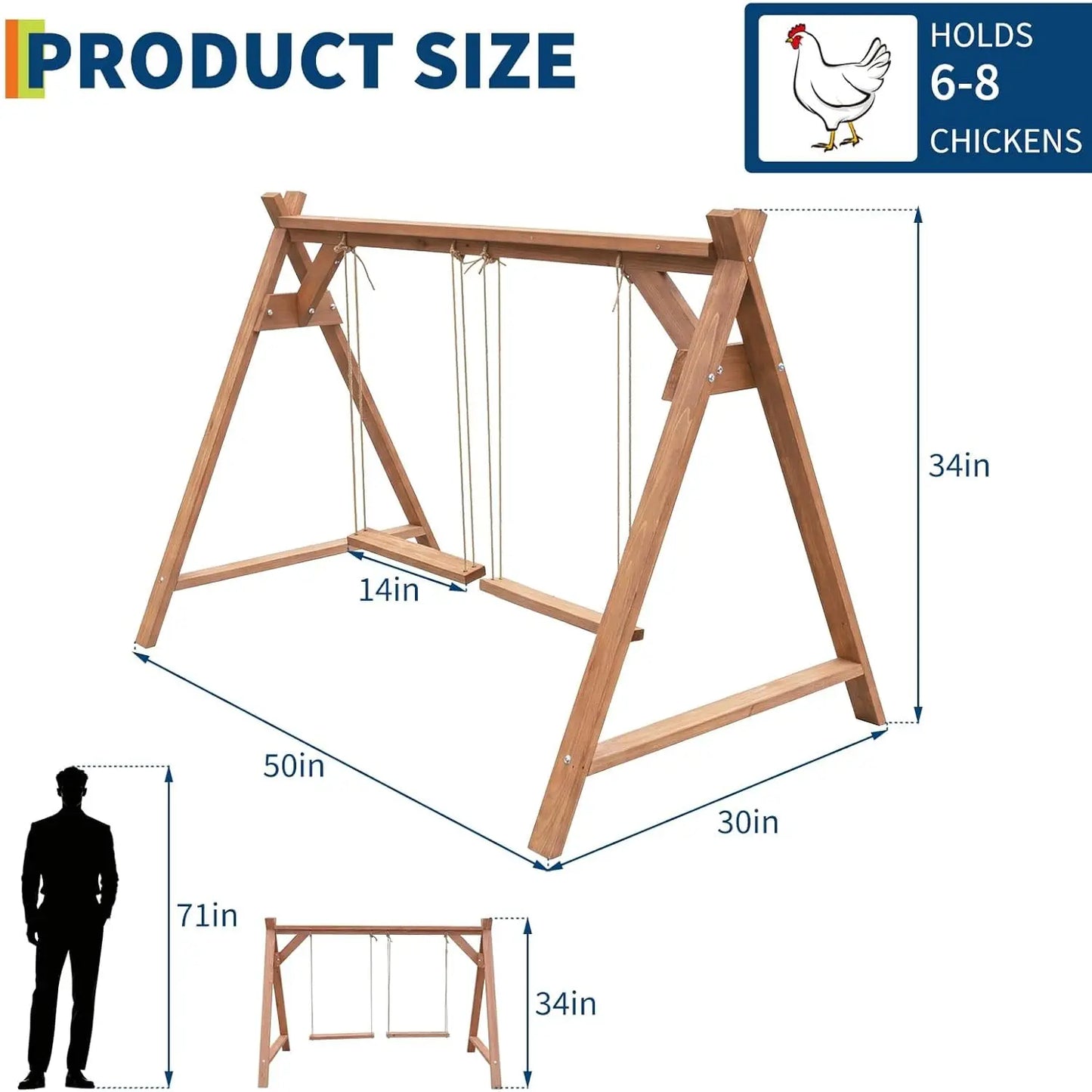 Wooden Chicken Roosting Ladder with Swing,Easy Assembly Sturdy Coop Accessory for Chickens Outdoor Promotes Healthy Exercise