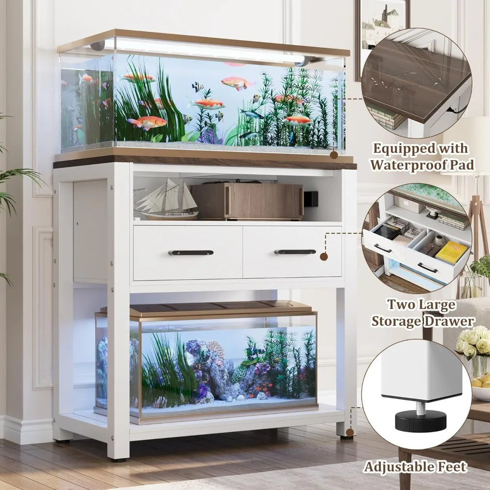 20-29 Gallon Aquarium Stand with Stable Metal Frame & Power Outlet, Heavy-Duty Fish Tank Stand with Waterproof Mat, 550LBS Capac