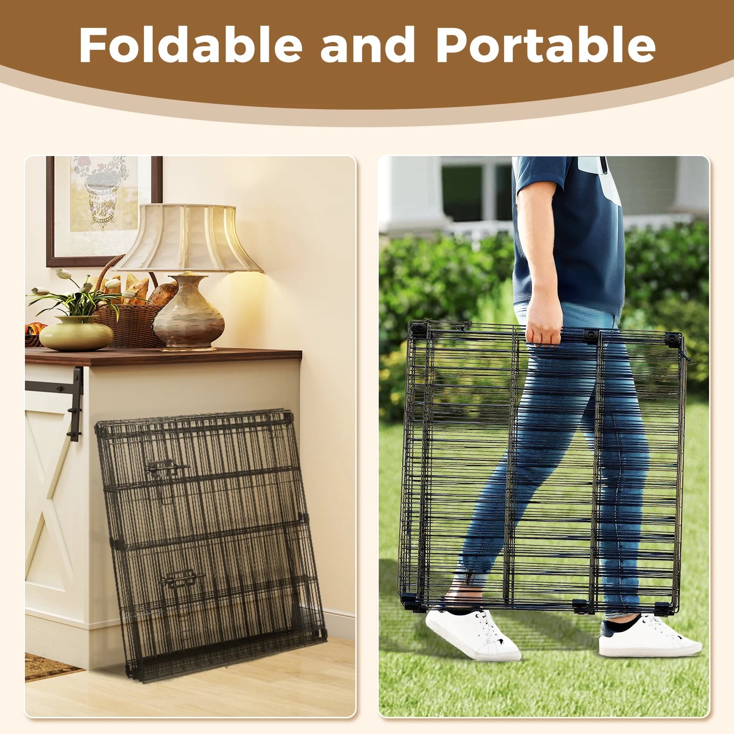 Foldable Metal Dog Playpen for Indoor/Outdoor, Pet Dog Fence Exercise, Pet Puppy Playpen Cage for Yard, Easy Assemble Cat House