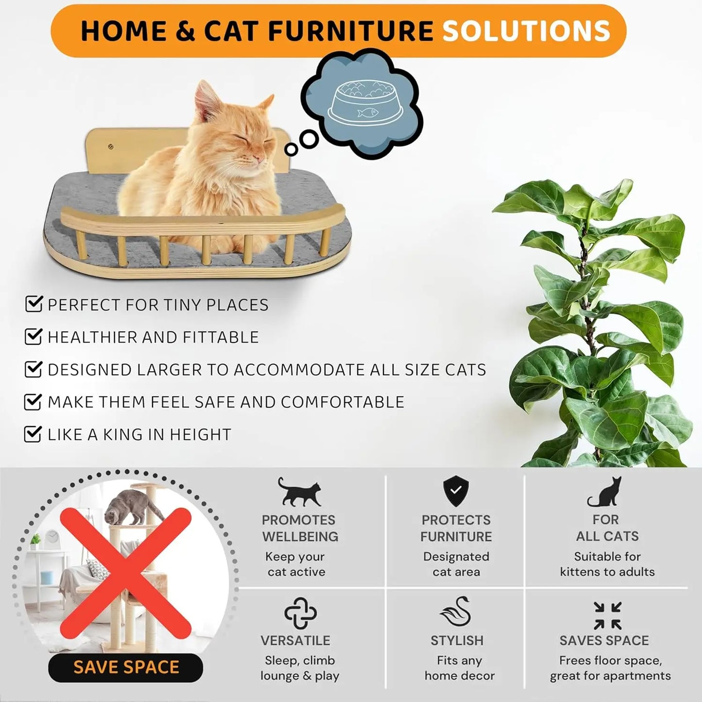 Cat Wall Shelves with 3 Steps – Modern Wood Wall Mounted Furniture, Climber & Perch Shelf for Cats up to 30lbs – Sturdy