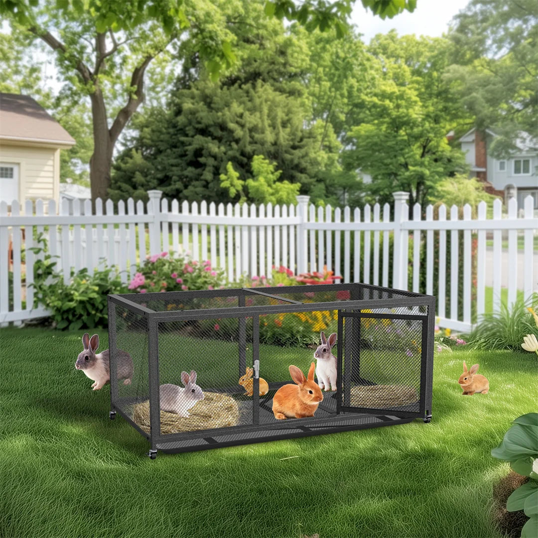 Outdoor Heavy Duty Metal Chicken Coop Poultry Cage with Anti-UV Cover, Feeding Door & Wheels for Duck Rabbits