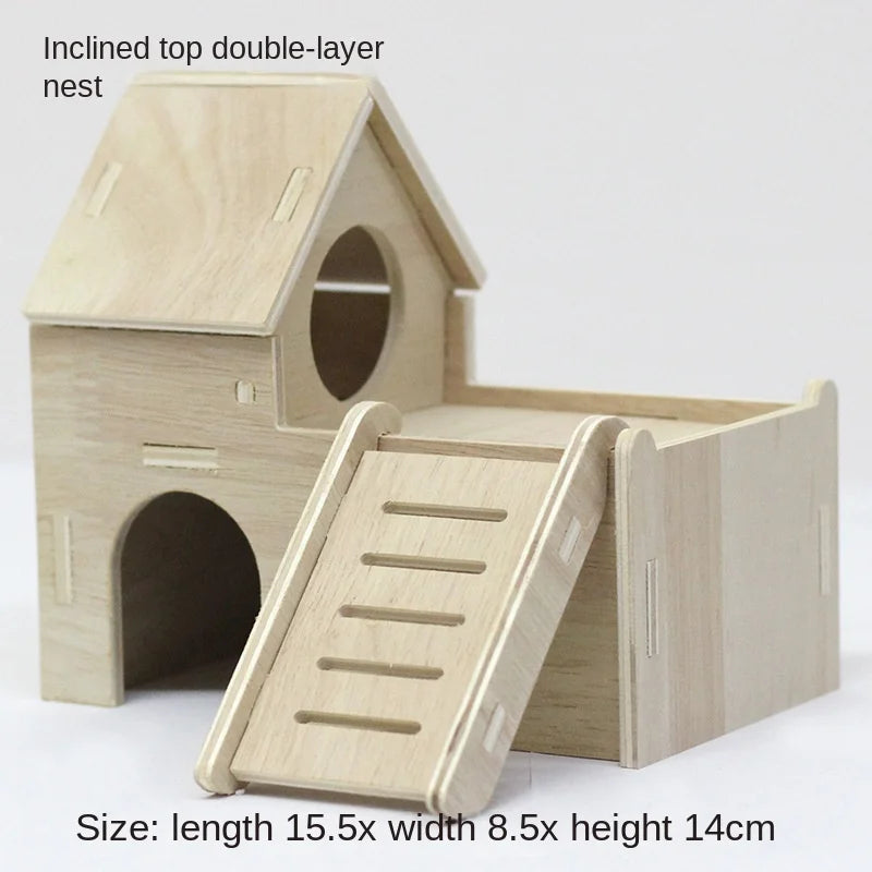 Hamster Toys Wooden Furniture Hamster Cages Wooden Running Wheels Villas Swings Wooden Nests Bite Resistant Small Houses