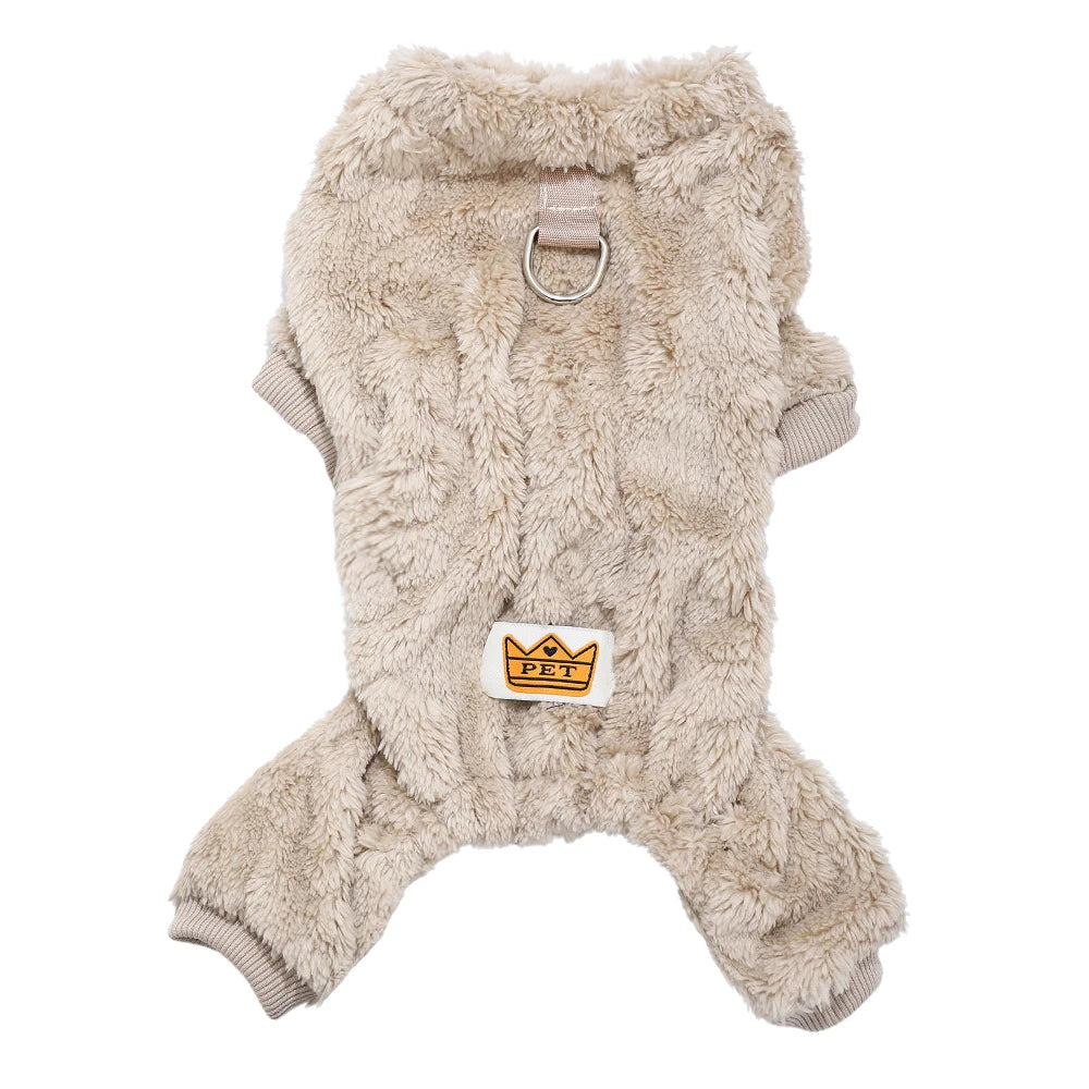 Warm Pet Clothes Winter Soft Solid Puppy Jumpsuits For Small Medium Dogs Cats With D-ring Pullover Overall Chihuahua Costume