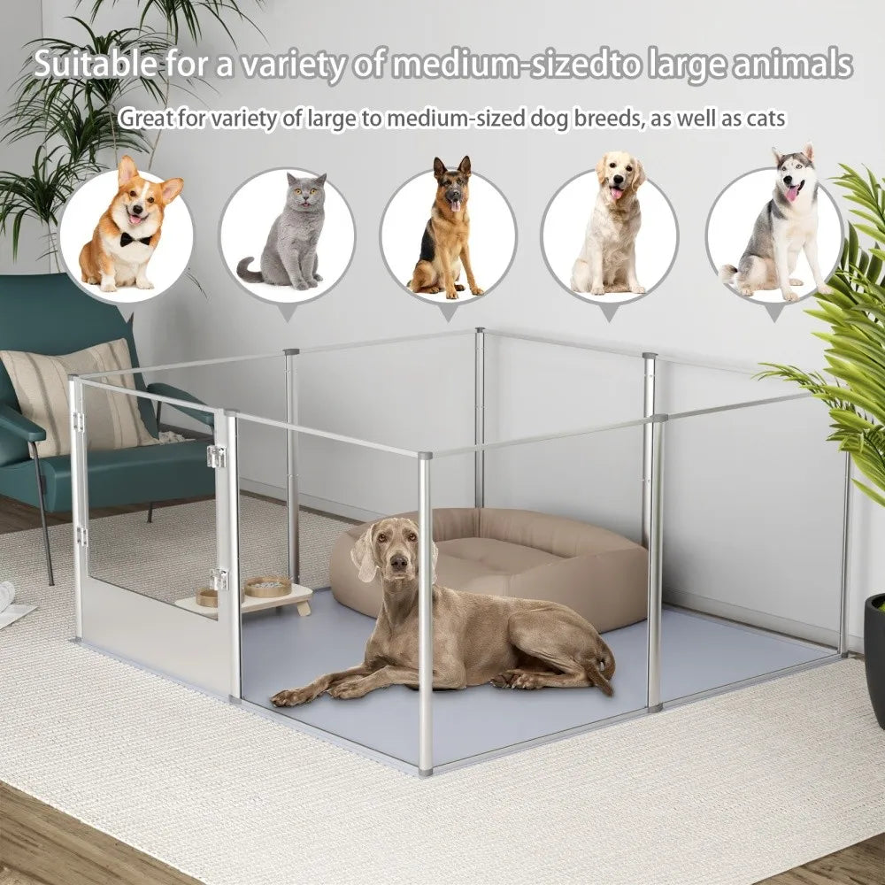 XXL Acrylic Dog Playpen Clear Exercise Enclosure Pet Animal Bunny Ferret Dog Cage Pet Whelping Box with Waterproof Fertility Pad