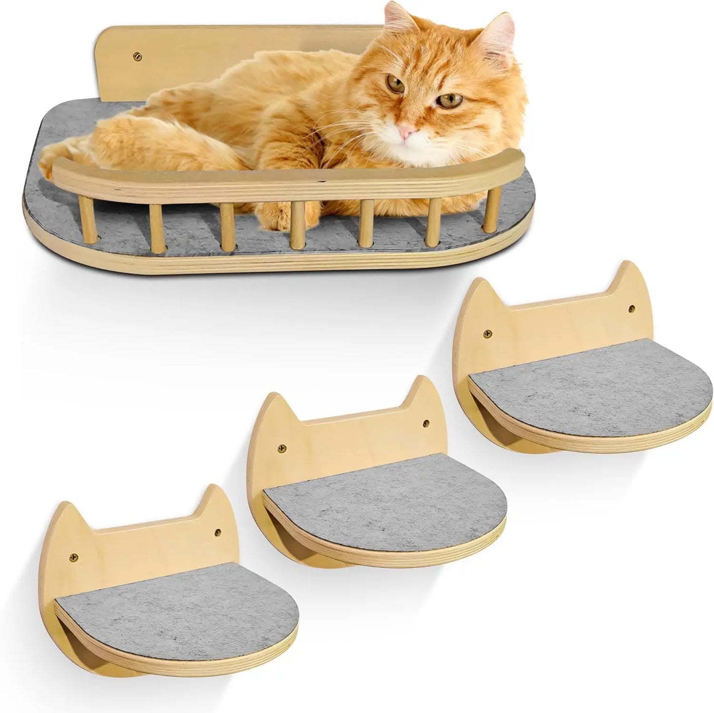 Cat Wall Shelves with 3 Steps – Modern Wood Wall Mounted Furniture, Climber & Perch Shelf for Cats up to 30lbs – Sturdy