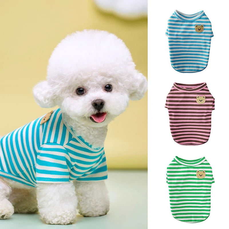 Summer Pet Clothes Bear Print Stripe T-Shirt French Bulldog Bichon Vests Luxury Dog Clothing Cat Thin shirts Dog Costume