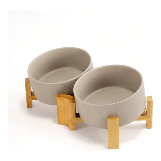Dog Supplies Dogs Accessories Slanted Ceramic Dog And Cat Bowl With Wooden Stand Tilted Bulldog Food And Water Bowl No Slip NonS