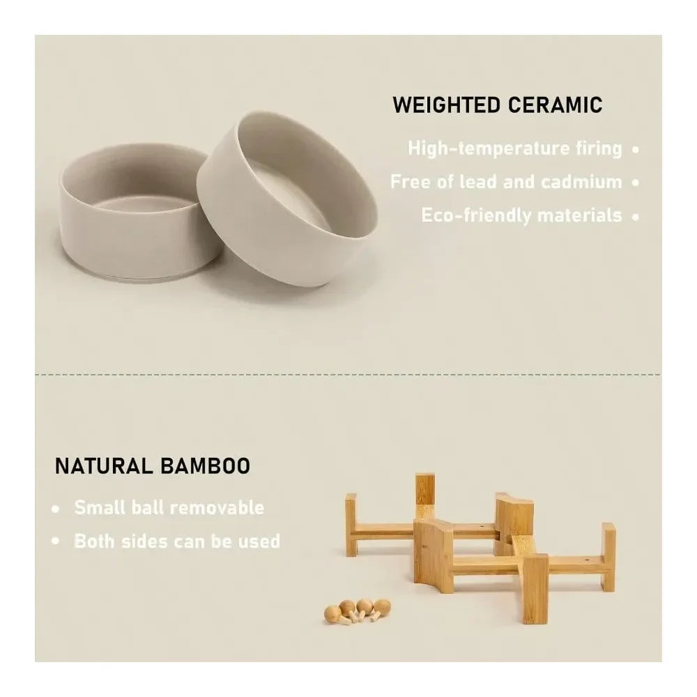Dog Supplies Dogs Accessories Slanted Ceramic Dog And Cat Bowl With Wooden Stand Tilted Bulldog Food And Water Bowl No Slip NonS