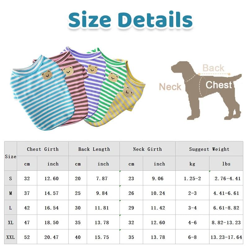 Summer Pet Clothes Bear Print Stripe T-Shirt French Bulldog Bichon Vests Luxury Dog Clothing Cat Thin shirts Dog Costume