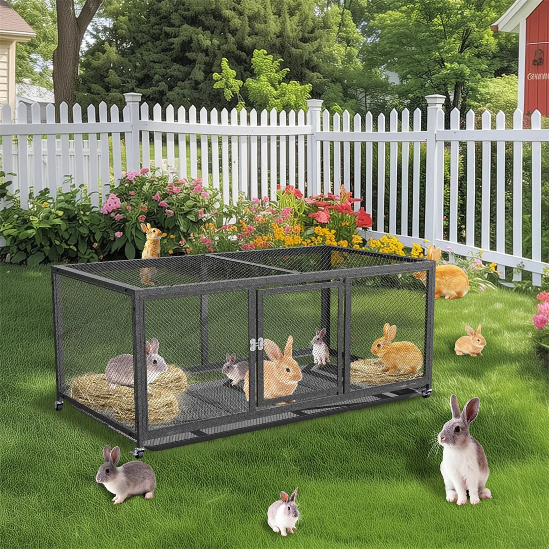 Outdoor Heavy Duty Metal Chicken Coop Poultry Cage with Anti-UV Cover, Feeding Door & Wheels for Duck Rabbits