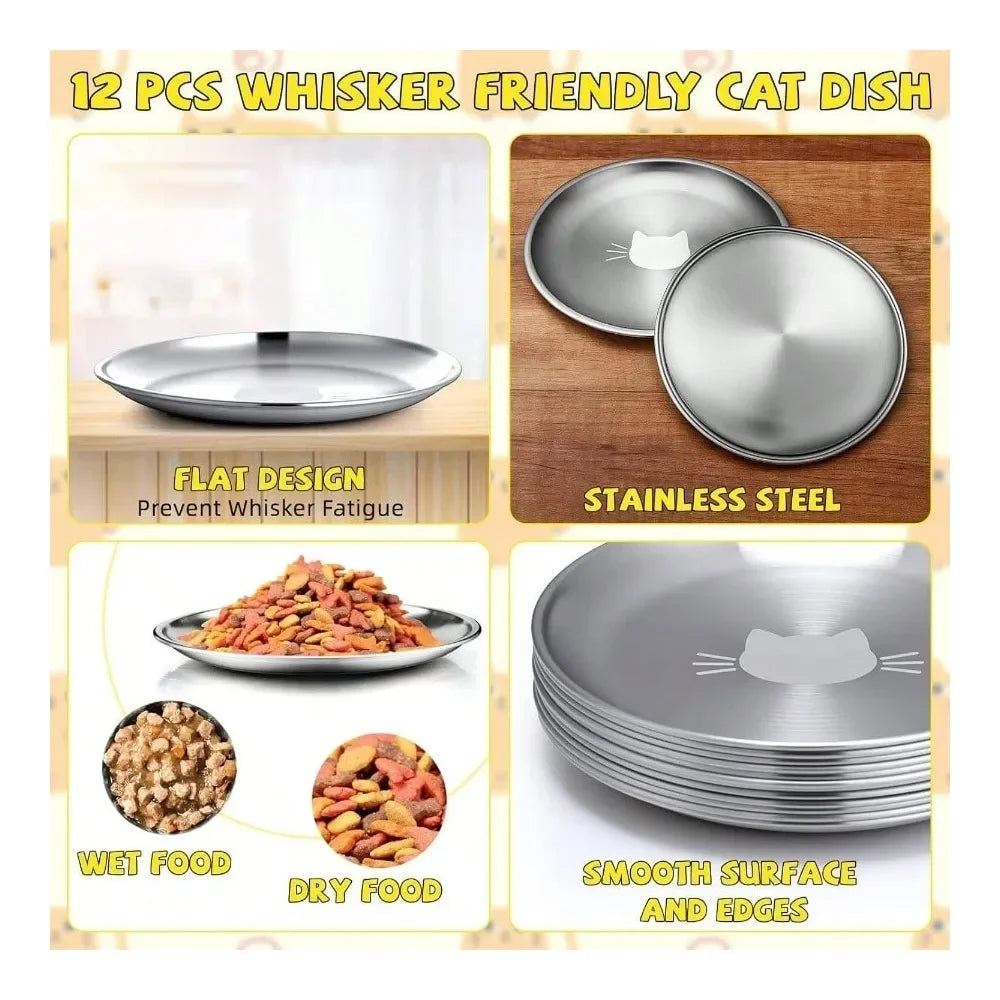 Dog Supplies Dogs Accessories Pieces Stainless Steel Whisker Friendly Bowl Shallow Food Dish 6. Inch Wet Feeding Bowls Flat Pet