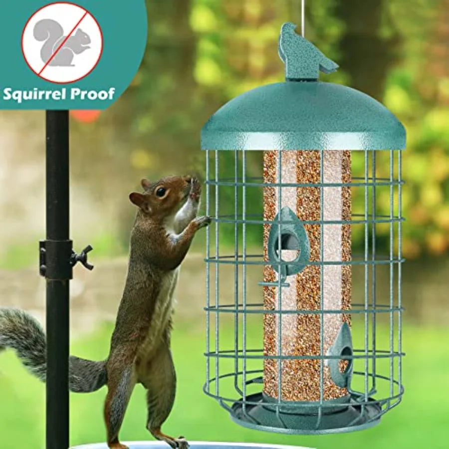 Caged Bird Feeder for Outside Large Squirrel Proof Metal Bird Feeders 3 Lbs Wild Bird Feeder Hanging Outdoors Tube Feeders with