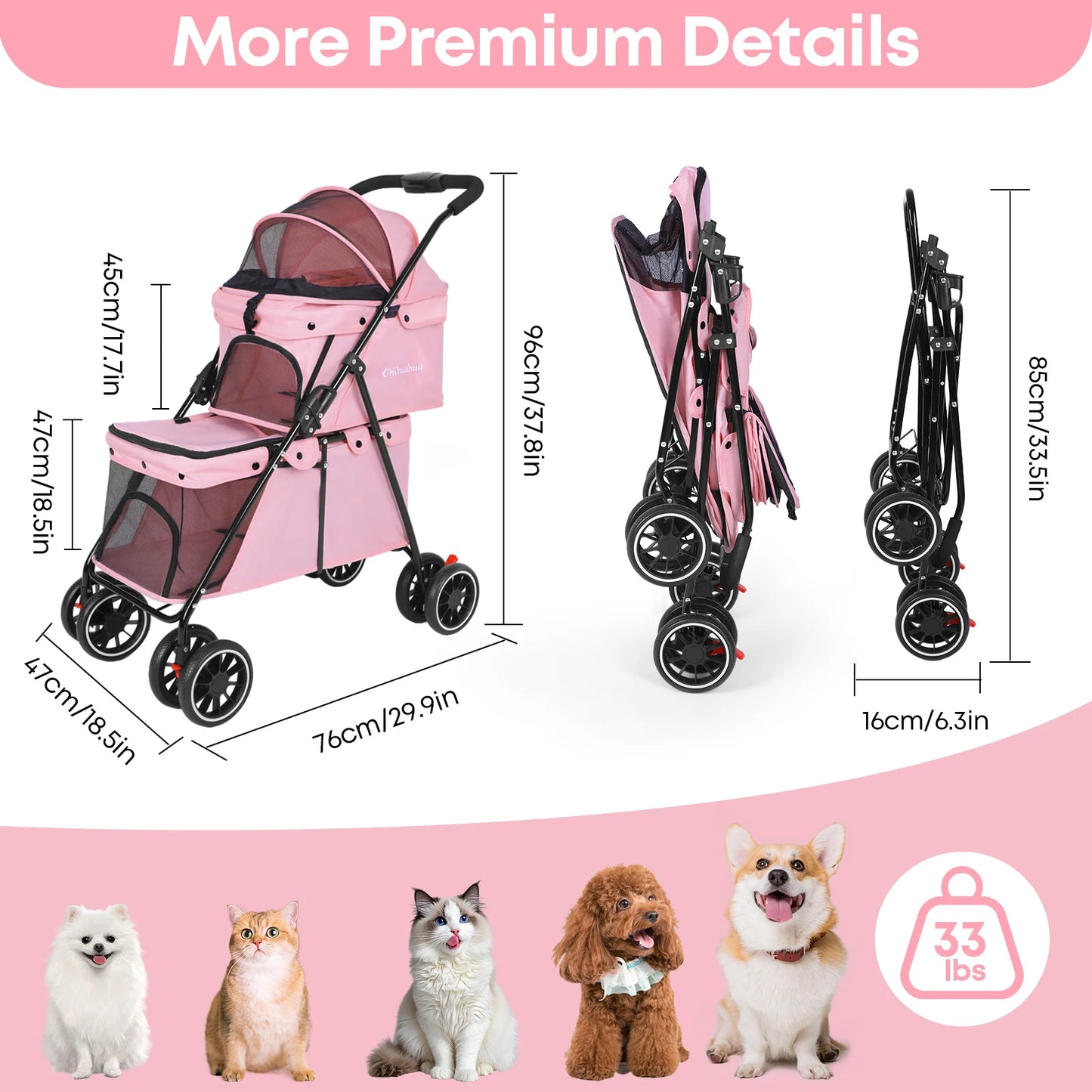 Double Pet Stroller for Dogs and Cats,Cat Strollers for 2 Cats,Double Dog Stroller for 2 Small Medium Dogs