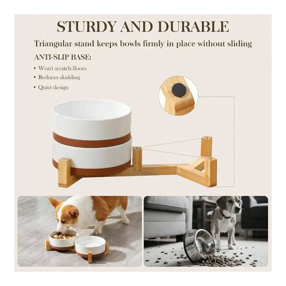 Dog Supplies Dogs Accessories Dog Bowls, Dog Food Dish With Wood Stand Non Slip, 14oz, Pet Basic Bowls Your Puppy, Small Dogs Or