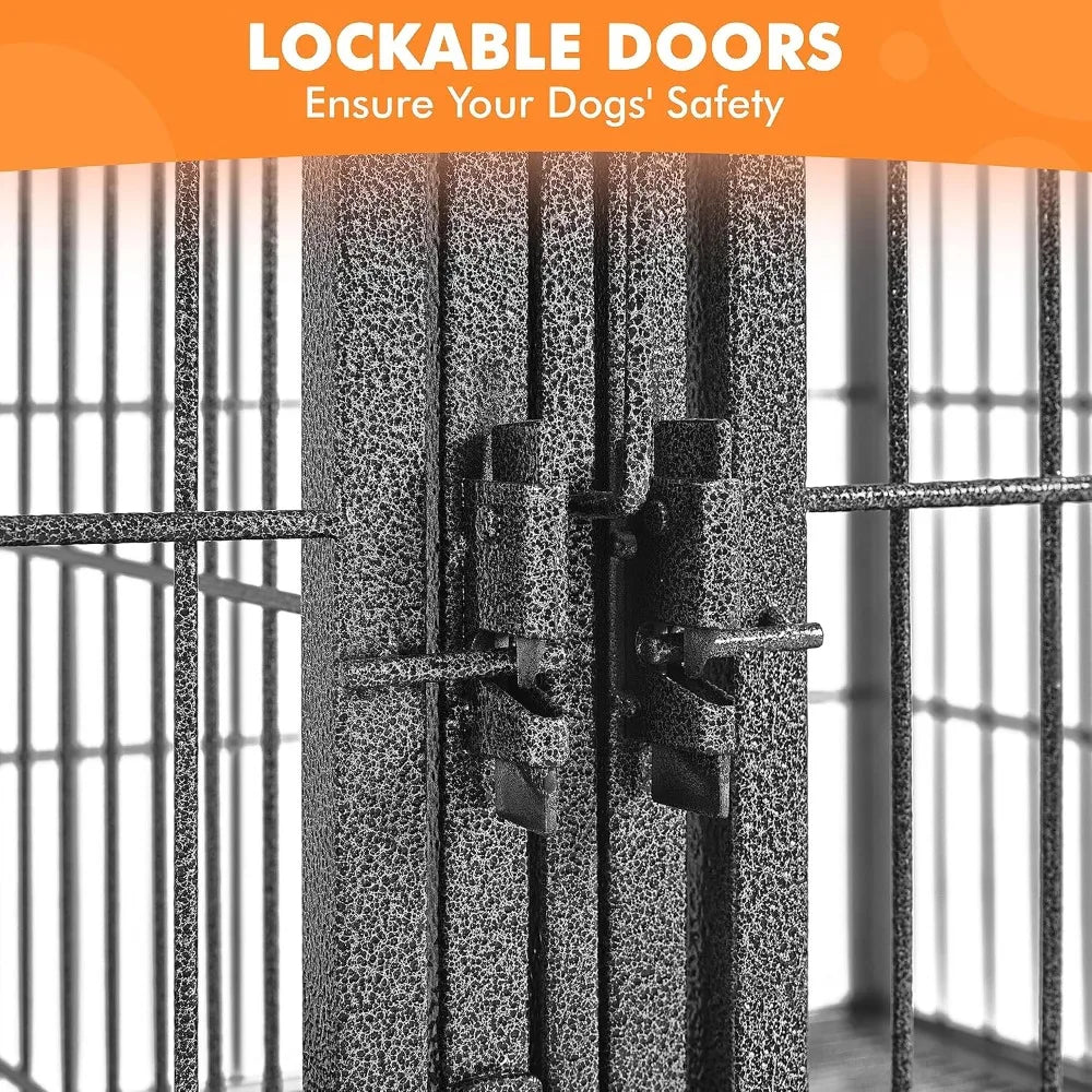 42'' Stackable Dog Crate w/Divider Heavy Duty Dog Cage with Open Top/2 Removable Trays Rolling Pet Cage