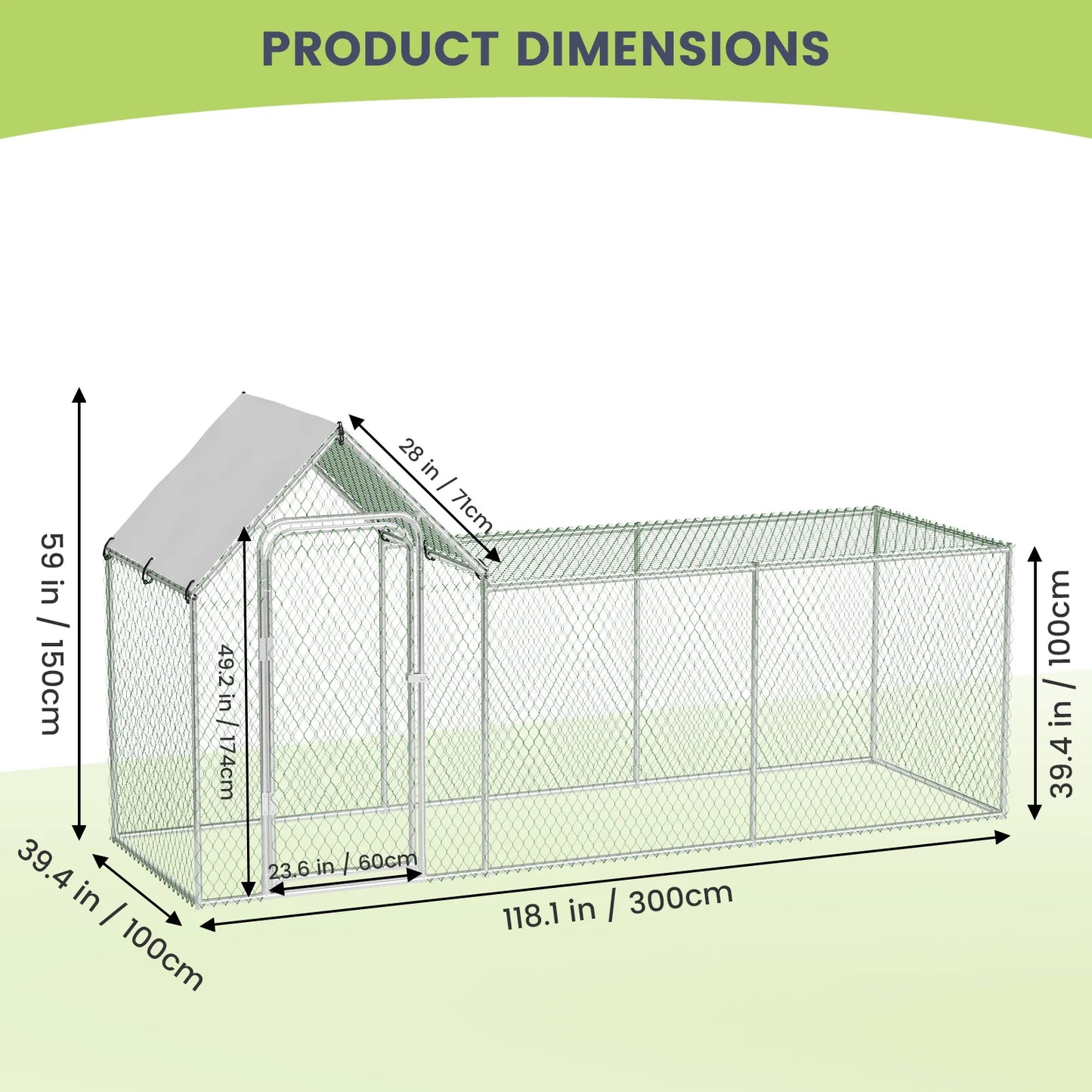 Large Walk-in Metal Chicken Coop,Outdoor Enclosure with Waterproof Anti-UV Canopy Standing Poultry Cage for Hens Rabbit Duck Run