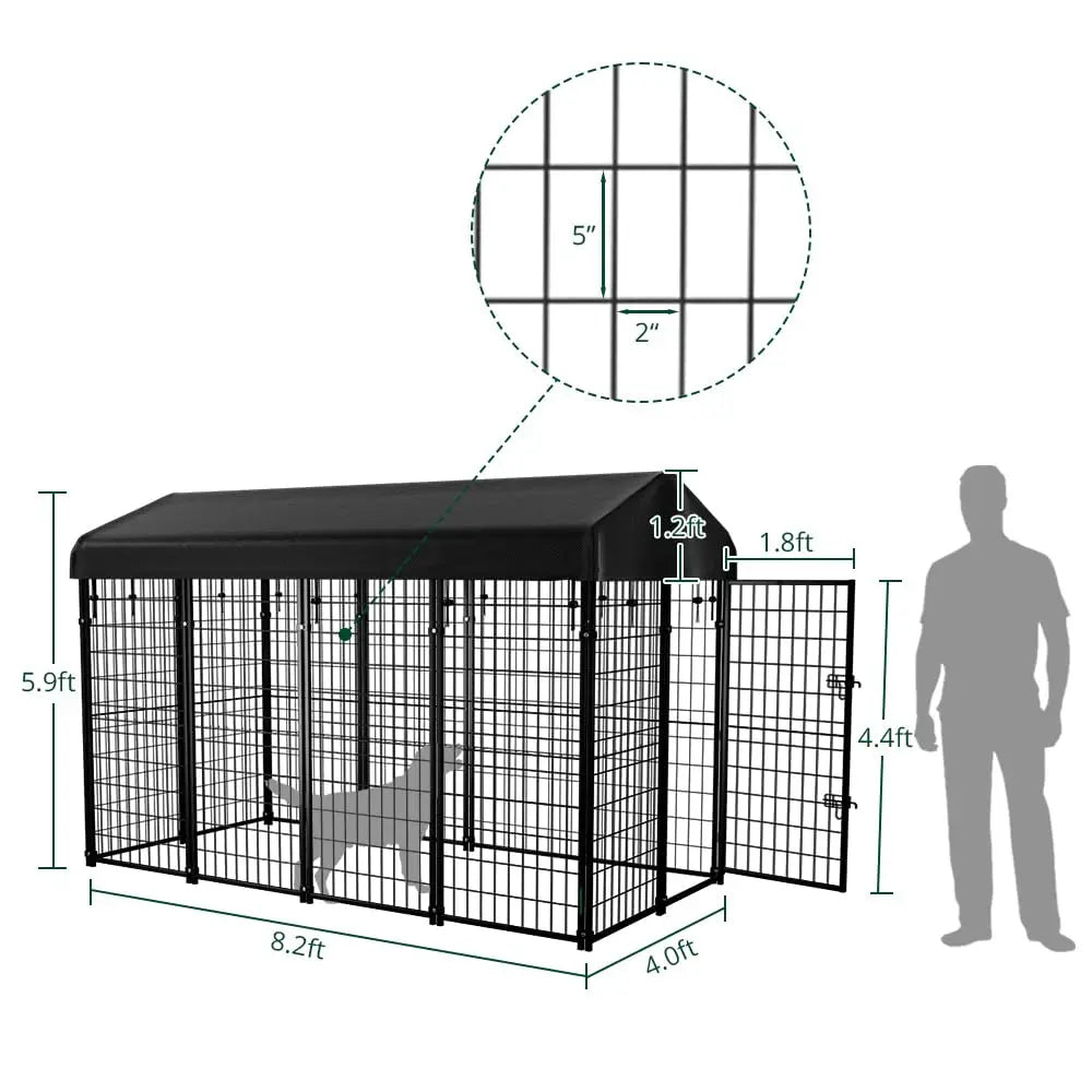 Dog Kennel Outside with Roof, 8'x6'x4' Outdoor Dog Kennels for Large Dogs, Heavty Duty Welded Dog Crate Playpen with, Custom