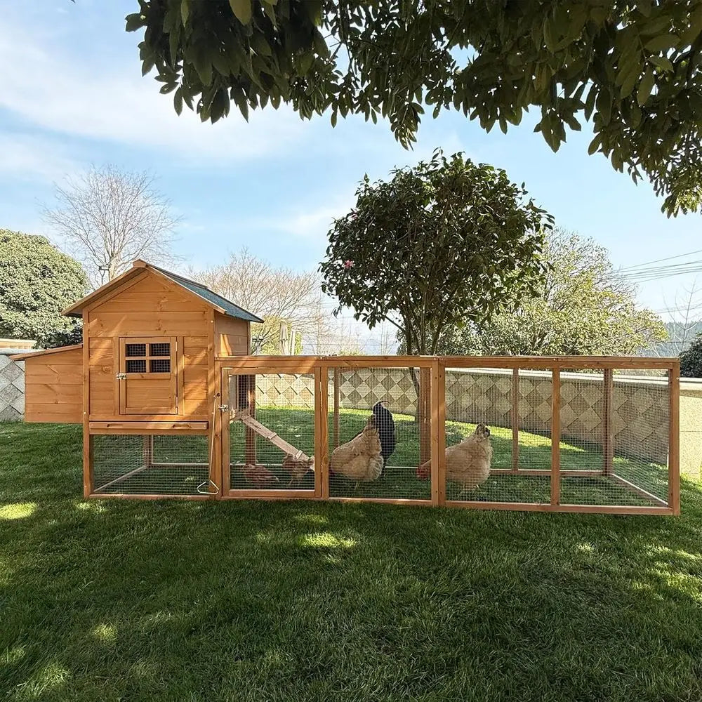 120" Outdoor Wooden Chicken Coop or 4-6 Chickens Hen House Poultry Cage with Run and Nesting Box Indoor and Outdoor Use (D)