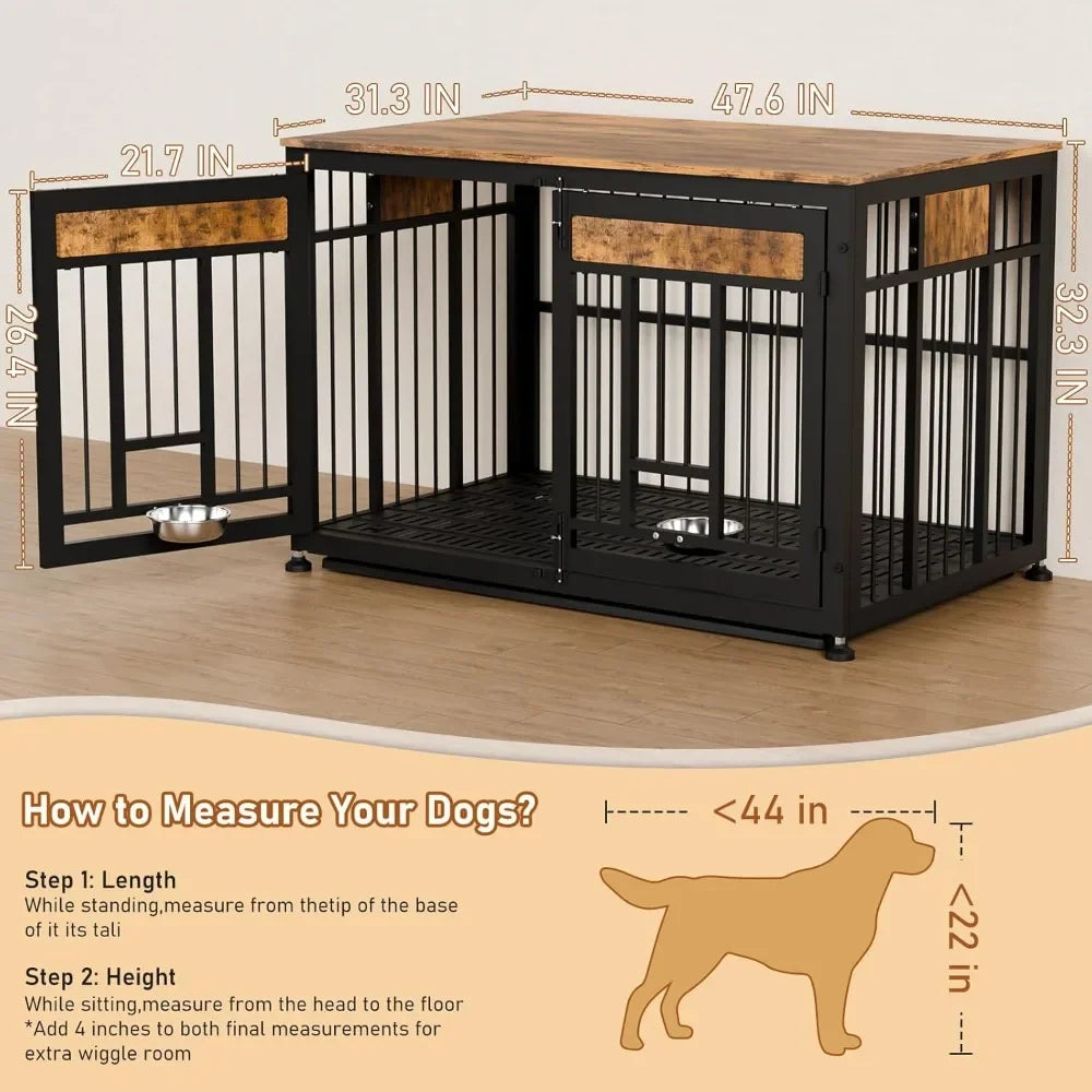 48 Inch Heavy Duty Dog Crate Furniture for Large Dogs, Decorative Pet House End Table, Extra Large Wooden Cage Kennel Furniture