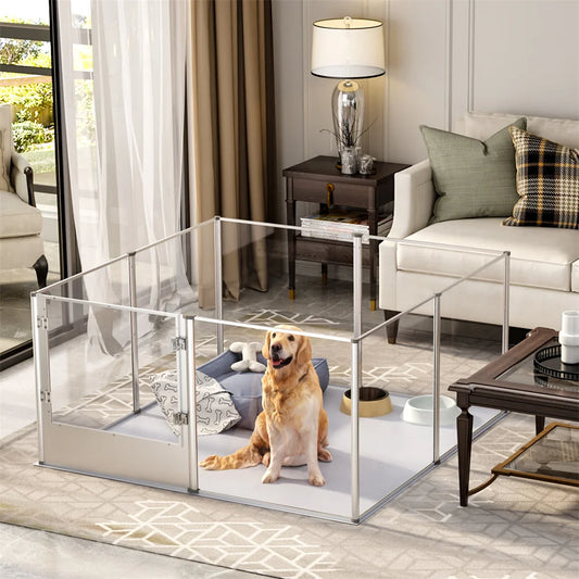 XXL Acrylic Dog Playpen Clear Exercise Enclosure Pet Animal Bunny Ferret Dog Cage Pet Whelping Box with Waterproof Fertility Pad