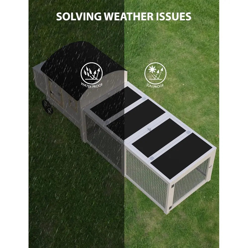 110in Outdoor Wooden Chicken Coop, Extra Large Hen House or 3-5 Chickens, Poultry Cage with Waterproo Roo, Run, Nesting Box, Pul
