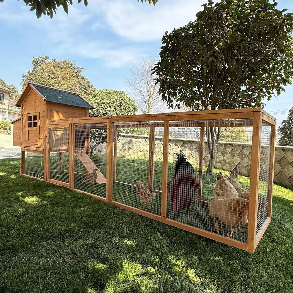 120" Outdoor Wooden Chicken Coop or 4-6 Chickens Hen House Poultry Cage with Run and Nesting Box Indoor and Outdoor Use (D)