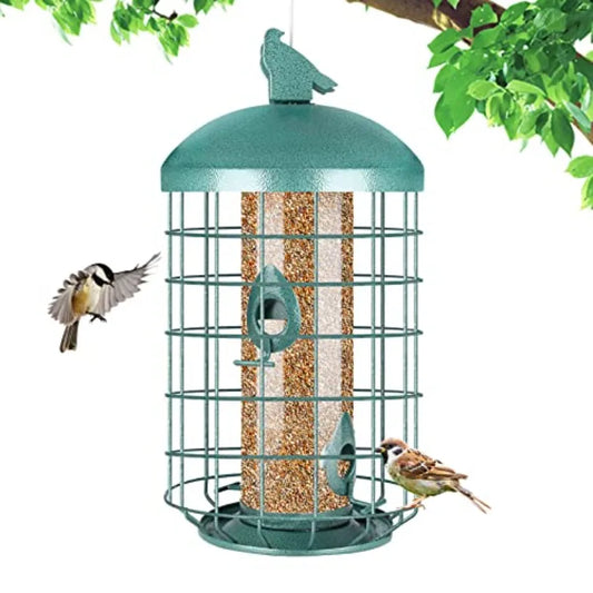 Caged Bird Feeder for Outside Large Squirrel Proof Metal Bird Feeders 3 Lbs Wild Bird Feeder Hanging Outdoors Tube Feeders with