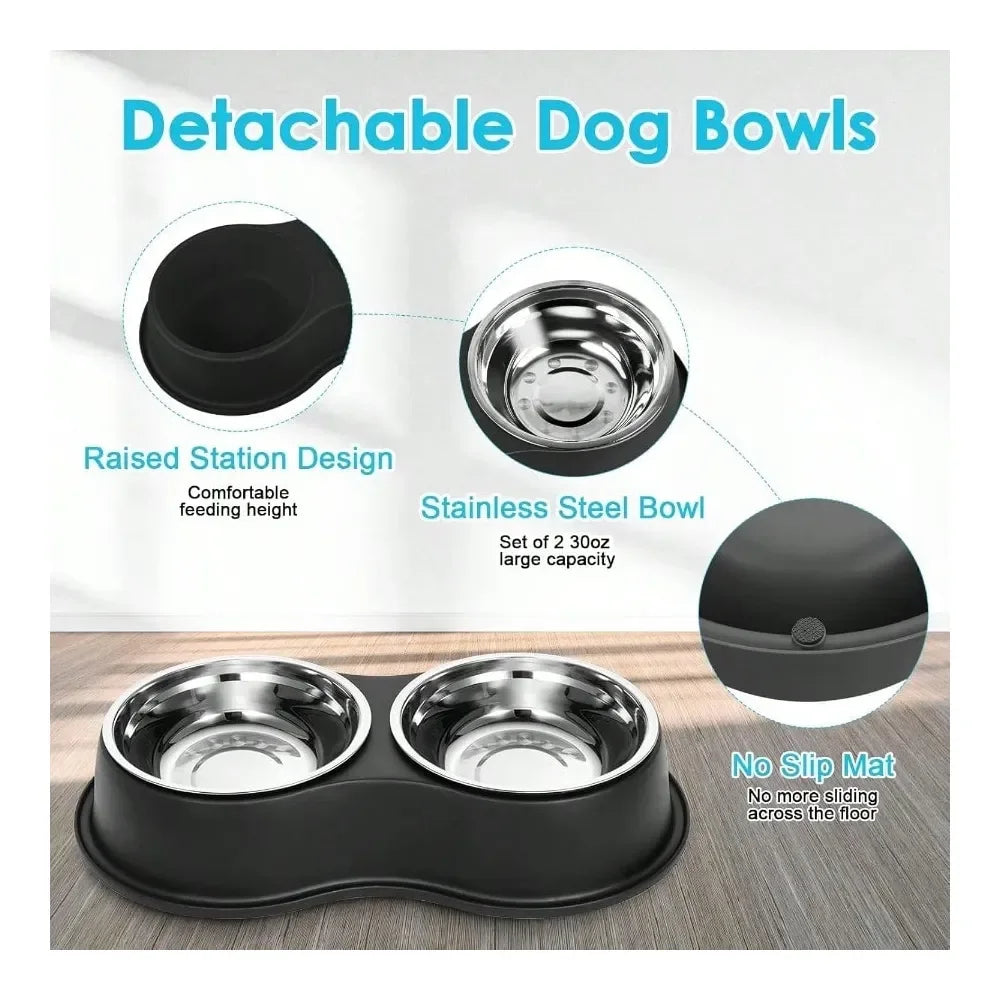 Dog Supplies Dogs Accessories Bowls Large Double Dog Water And Food Bowls Stainless Steel Bowls With NonSlip Resin Station Pet F