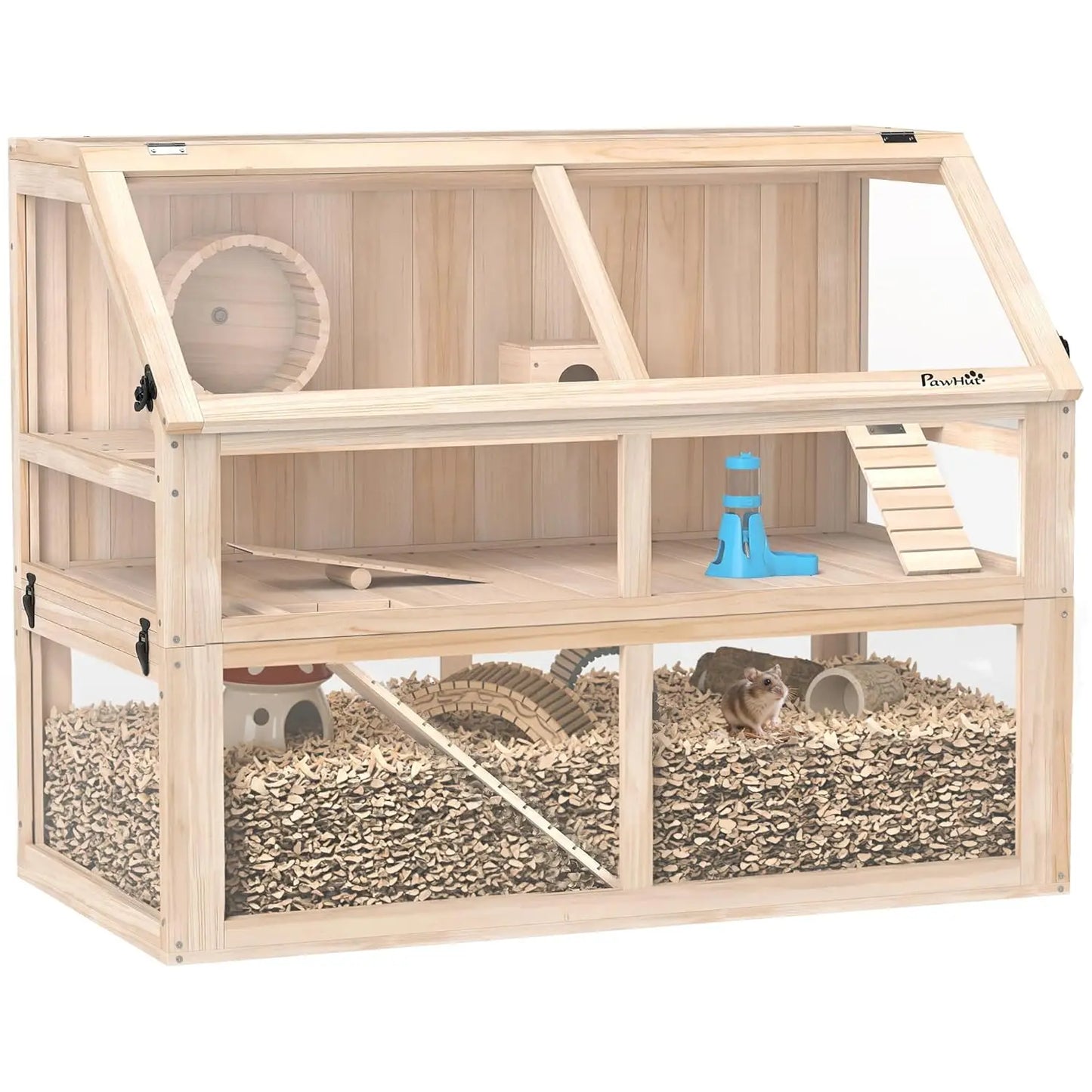 Wooden Hamster Cage, 3 Tier Small Animal Cage with Detachable 12.4" Deep Bottom, Hut, Seesaw, Exercise Wheel,, Customized