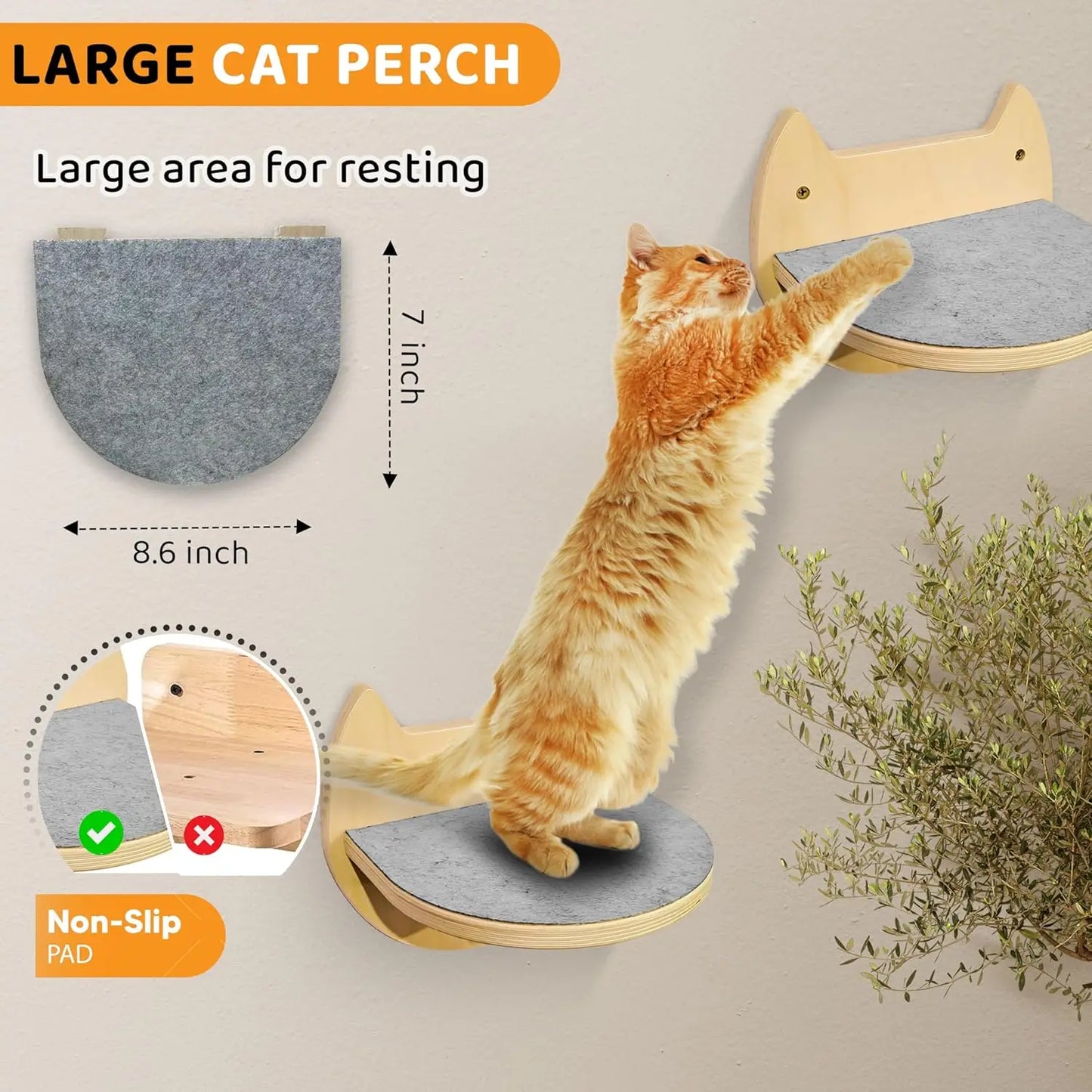 Cat Wall Shelves with 3 Steps – Modern Wood Wall Mounted Furniture, Climber & Perch Shelf for Cats up to 30lbs – Sturdy