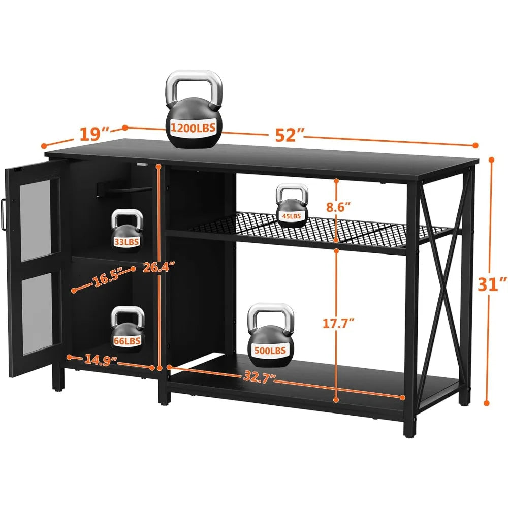 55-75 Gallon Fish Tank Stand, Aquarium Stand with Cabinet & Power Outlets for Fish Tank Accessories Storage, Heavy Duty Metal