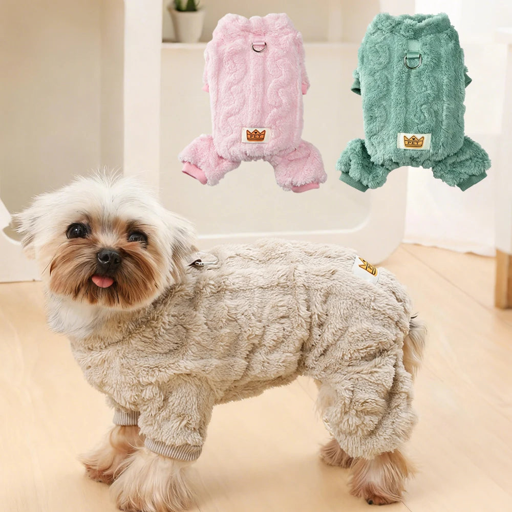Warm Pet Clothes Winter Soft Solid Puppy Jumpsuits For Small Medium Dogs Cats With D-ring Pullover Overall Chihuahua Costume
