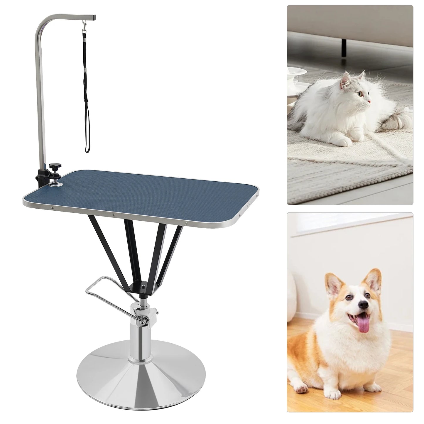 Pet Grooming Table Animal Care Table, Hydraulically Lifting Animal Care Table, 360° Tabletop Swivel Angle Animal Care Table