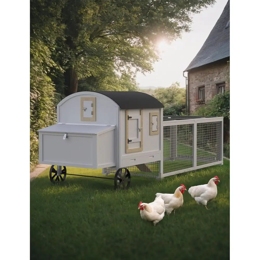 110in Outdoor Wooden Chicken Coop, Extra Large Hen House or 3-5 Chickens, Poultry Cage with Waterproo Roo, Run, Nesting Box, Pul