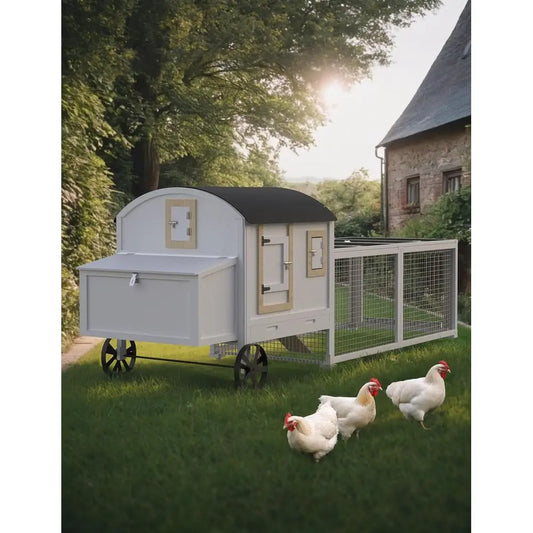 110in Outdoor Wooden Chicken Coop, Extra Large Hen House or 3-5 Chickens, Poultry Cage with Waterproo Roo, Run, Nesting Box, Pul
