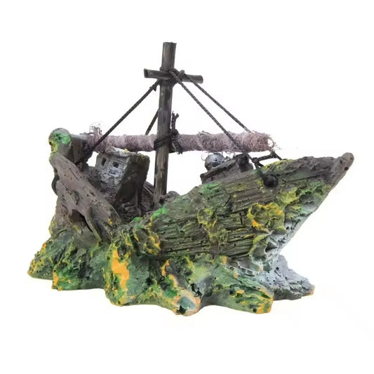 Random Style Fish Tank Shipwreck Pirate Ship Ornament Simulation Underwater World Fish Tank Landscape Ornament Resin Decoration