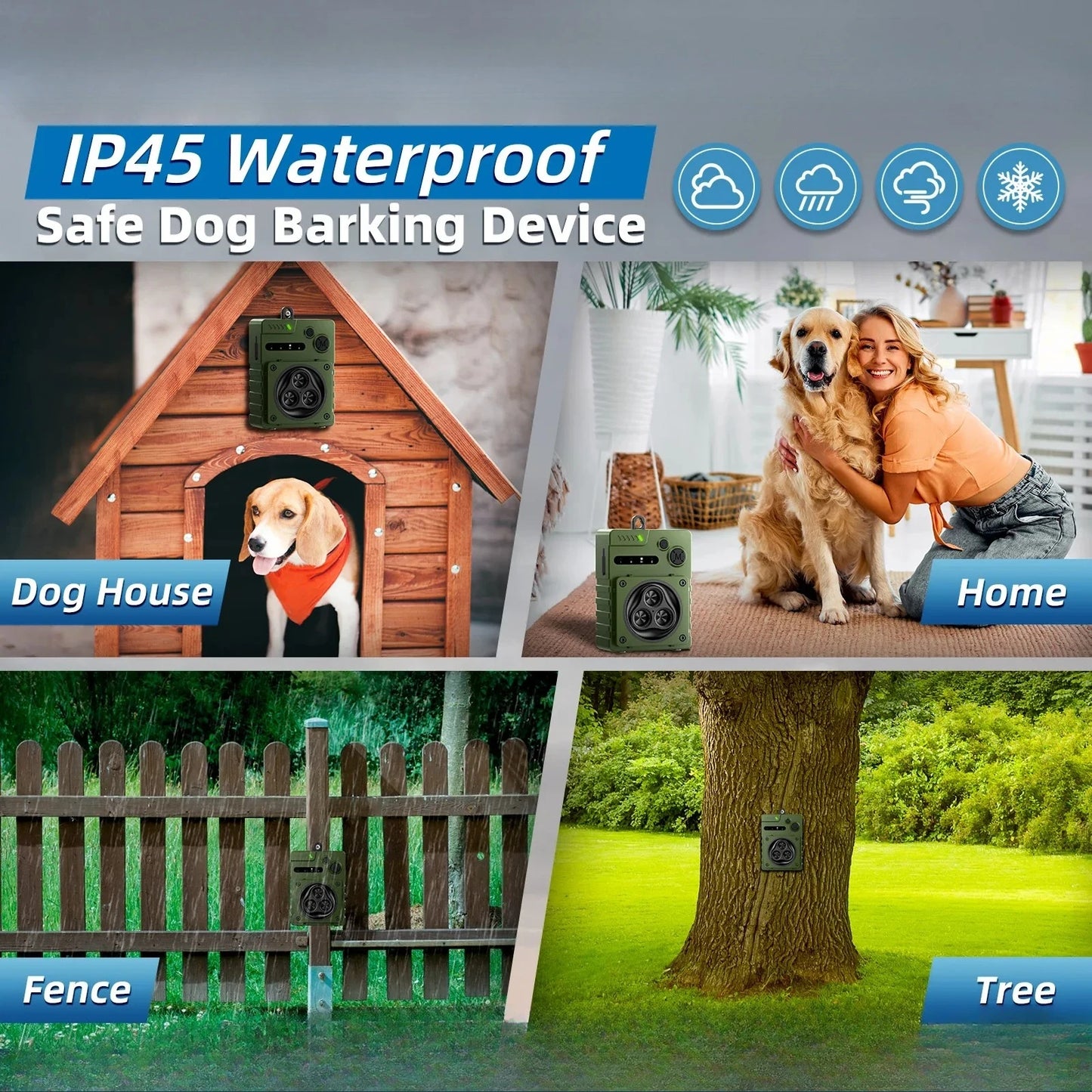 Repellent Automatic Ultrasonic Dog Anti-Bark Device Rechargeable High Power Indoor & Outdoor Dog Barking Stopper