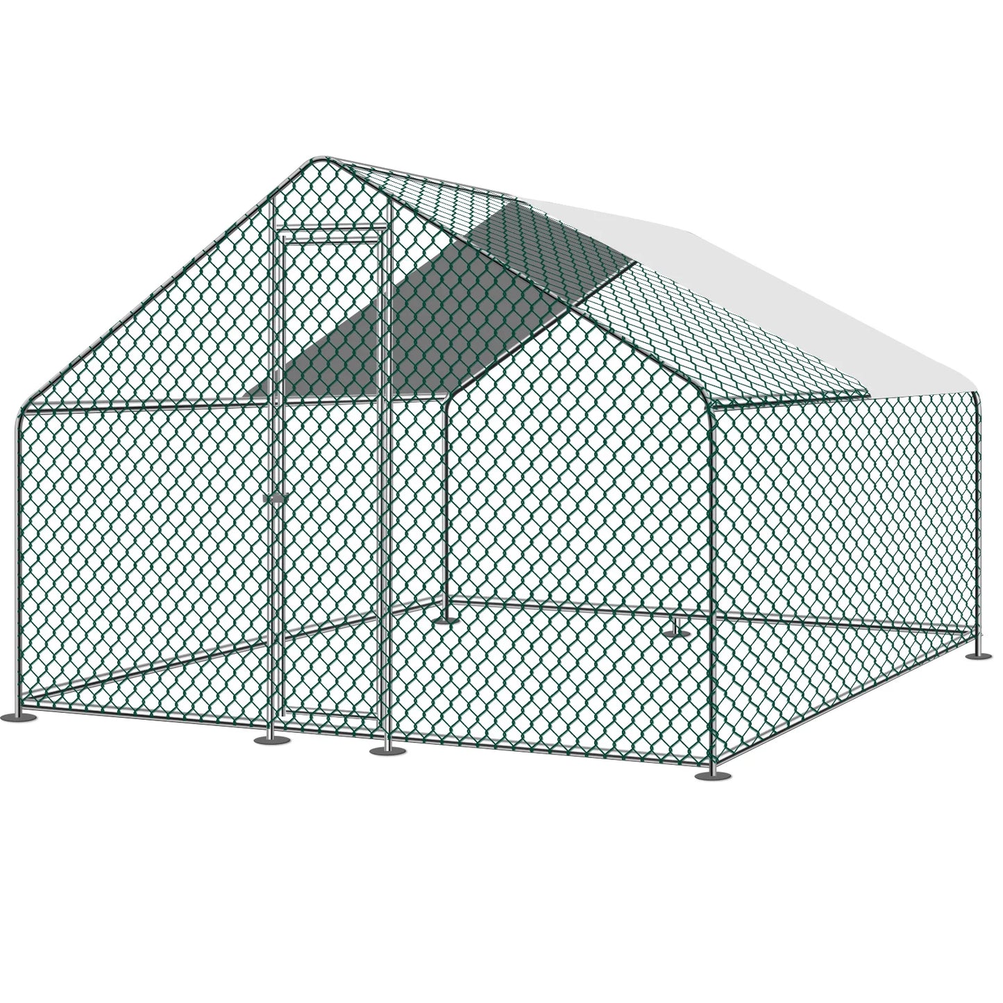 Teousev 10x 10 Ft Metal Chicken Coop Chicken Run Backyard Hen House Poultry Habitat Cage