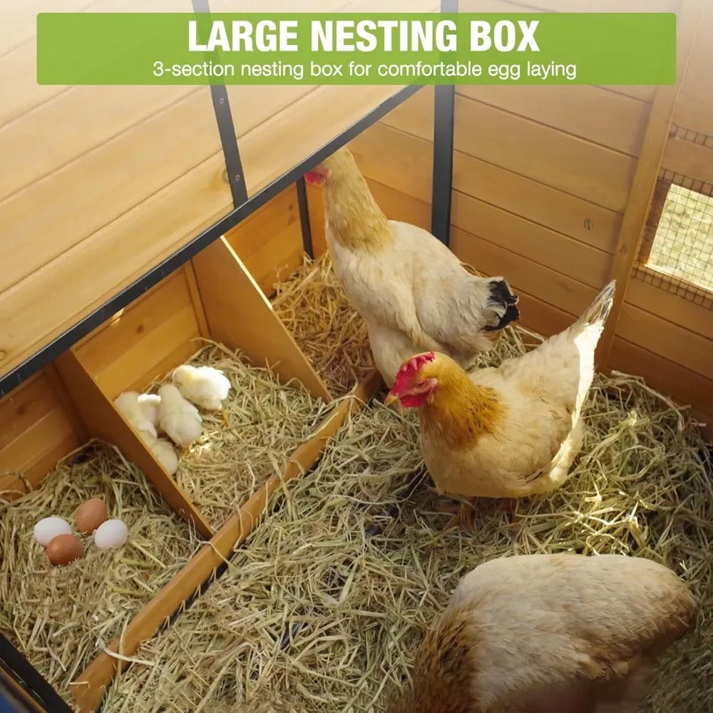 Large Chicken Coop with Metal Frame Mobile Hen House Poultry Cage with Wheels