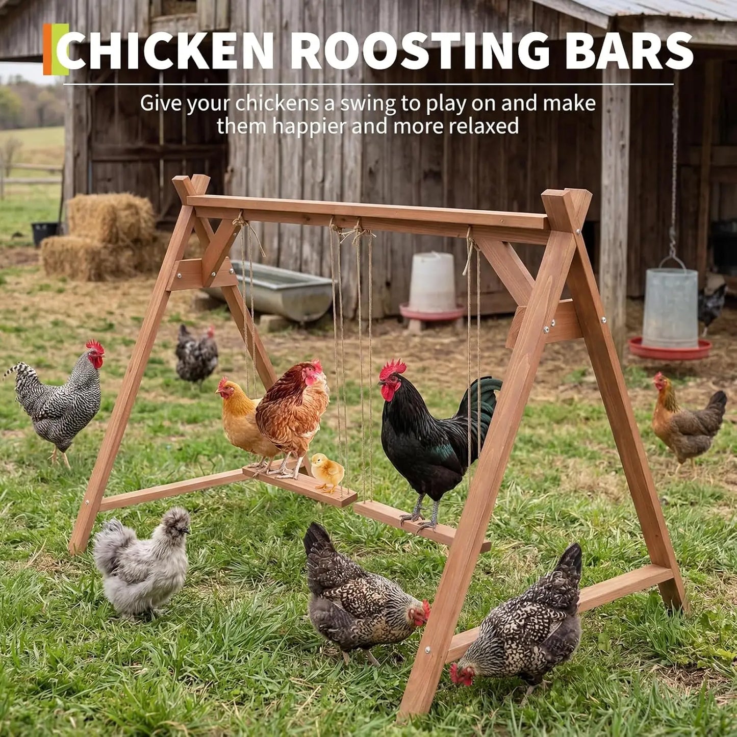 Wooden Chicken Roosting Ladder with Swing,Easy Assembly Sturdy Coop Accessory for Chickens Outdoor Promotes Healthy Exercise